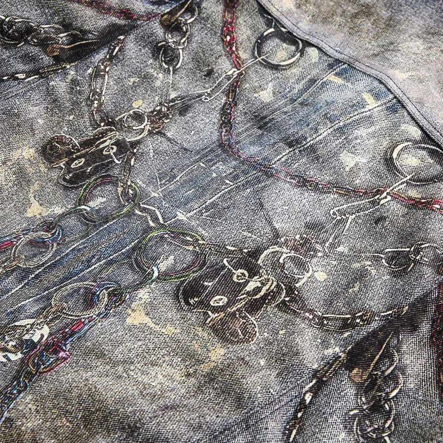 Men’s Abstract Chain Print Oversized Denim Jacket