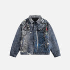 Men’s Abstract Chain Print Oversized Denim Jacket