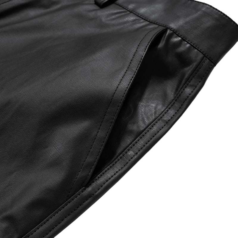 Men’s Black Synthetic Leather Wide-Leg Pants