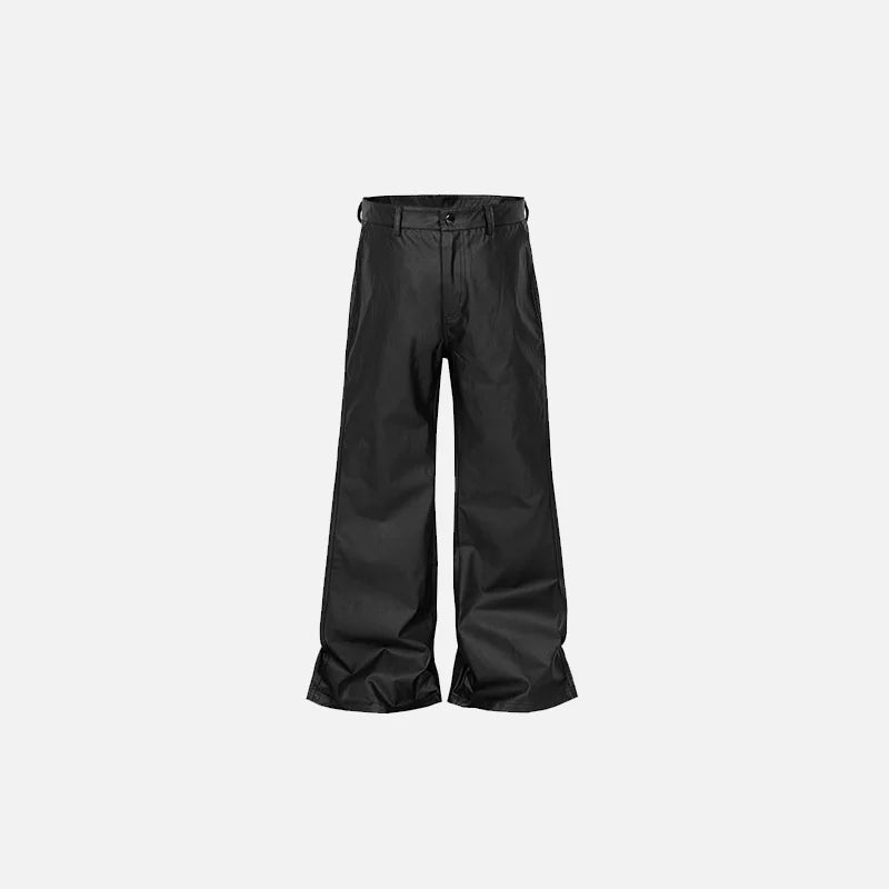 Men’s Black Synthetic Leather Wide-Leg Pants