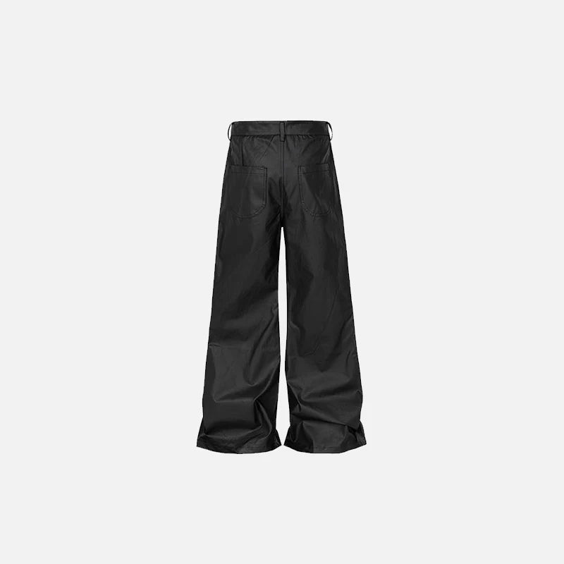 Men’s Black Synthetic Leather Wide-Leg Pants