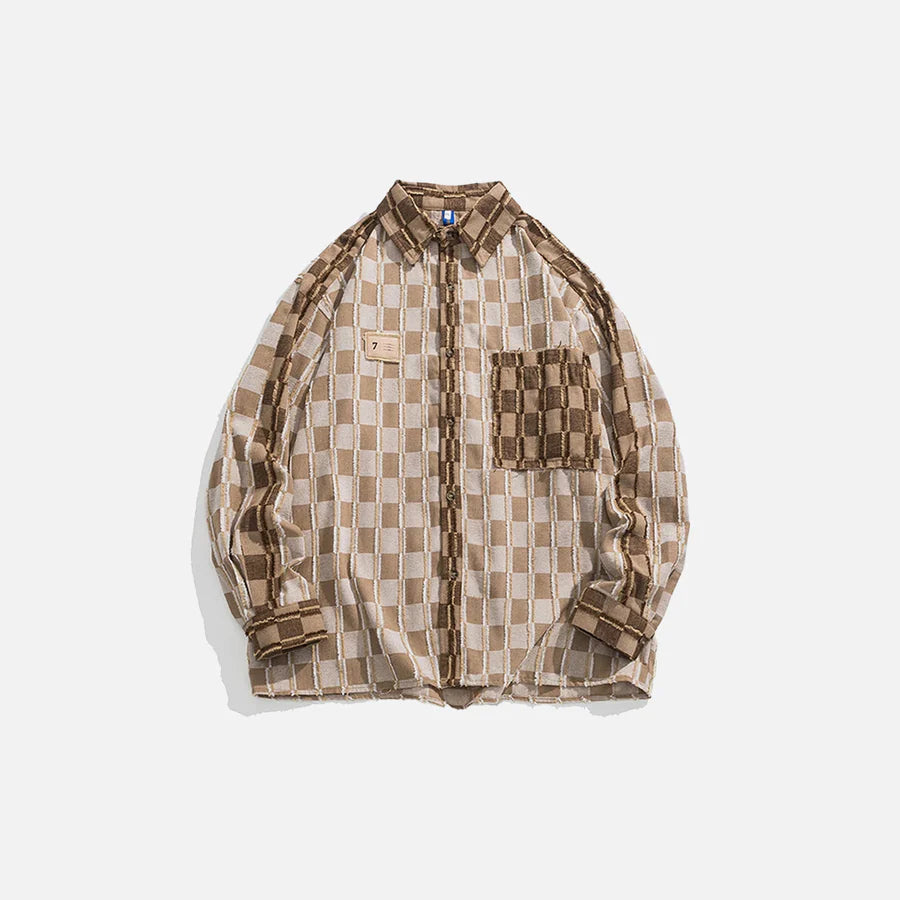 Men’s Distressed Plaid Long Sleeve Shirt