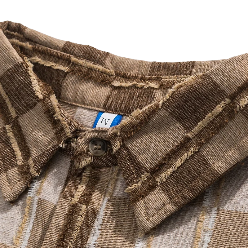 Men’s Distressed Plaid Long Sleeve Shirt