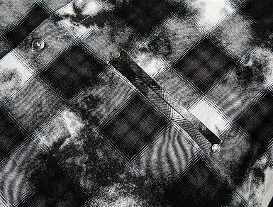 Men’s Retro Plaid Tie-Dye Long Sleeve Shirt