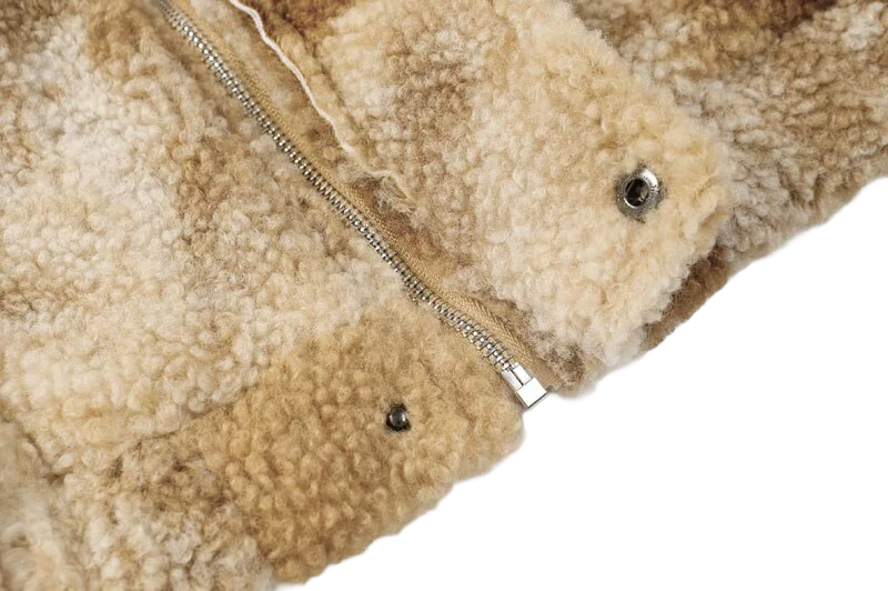 Men’s Winter Fleece Fluffy Hooded Jacket - Brown Patterned Streetwear